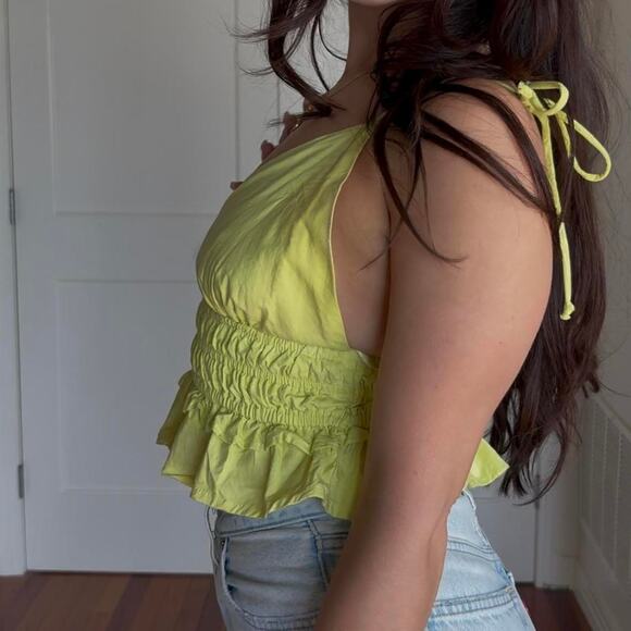 Yellow Green Spaghetti Strap Ruffled Cami - Picture 4 of 8
